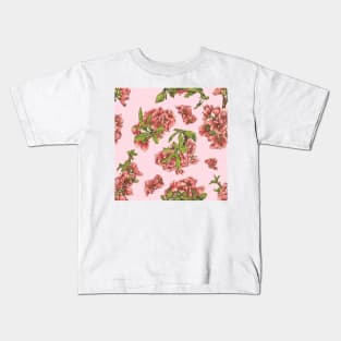 Watercolor quince branch on pink Kids T-Shirt